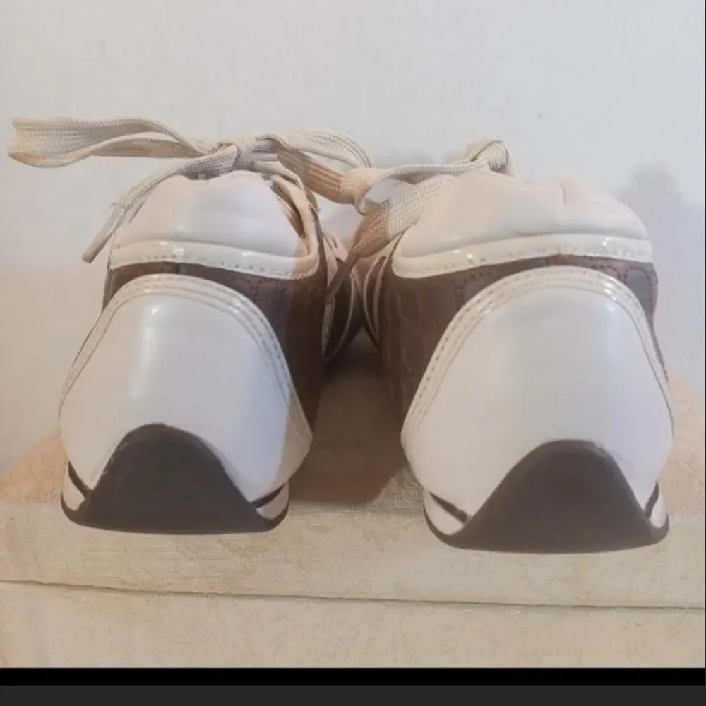 Rare Vintage Halston Brown Tan Retro Leather Sneakers Sz 6.5